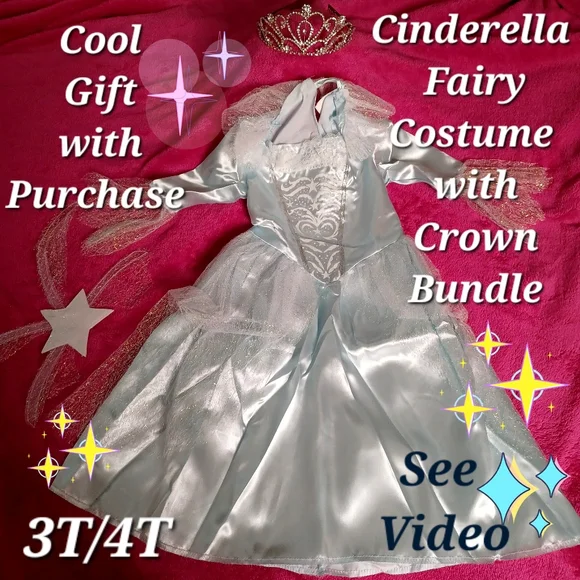 Cinderella Fairy Halloween Costume & Princess Crown Bundle 💙💙 - Picture 1 of 12